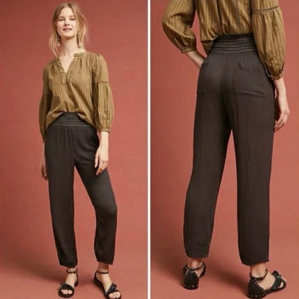 Anthropologie Ett:Twa Sulawesi Smocked Harem Pants Black Rayon EUC Size Small